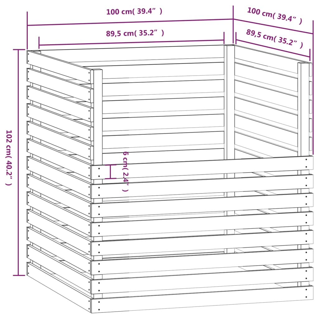 vidaXL Komposti 100x100x102 cm täysi mänty