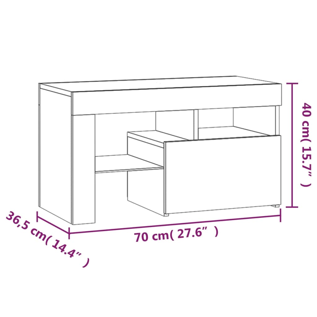 vidaXL Yöpöydät 2 kpl LED-valoilla betoninharmaa 70x36,5x40 cm