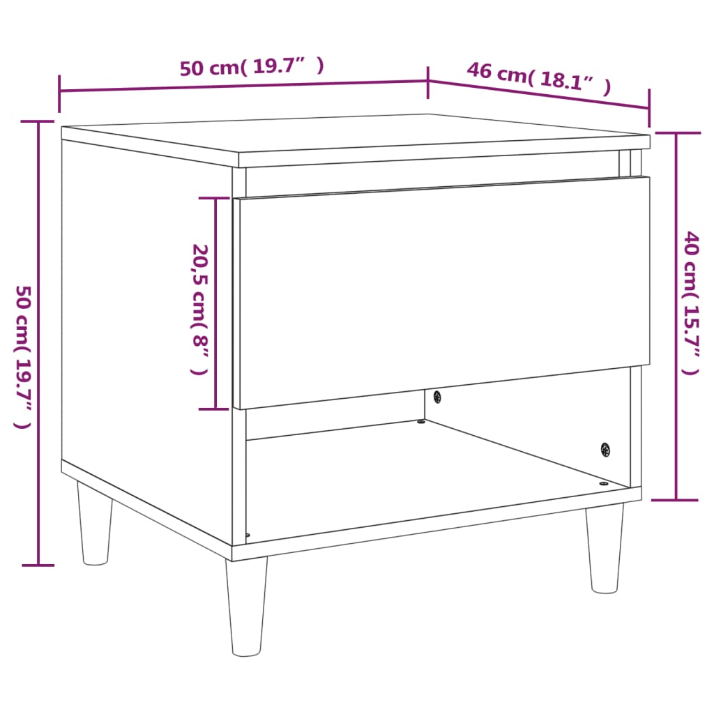 vidaXL Yöpöydät 2 kpl musta 50x46x50 cm tekninen puu