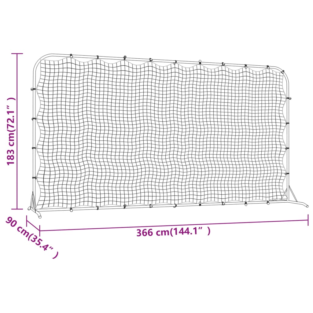 vidaXL Jalkapalloverkko musta 366x90x183 cm HDPE