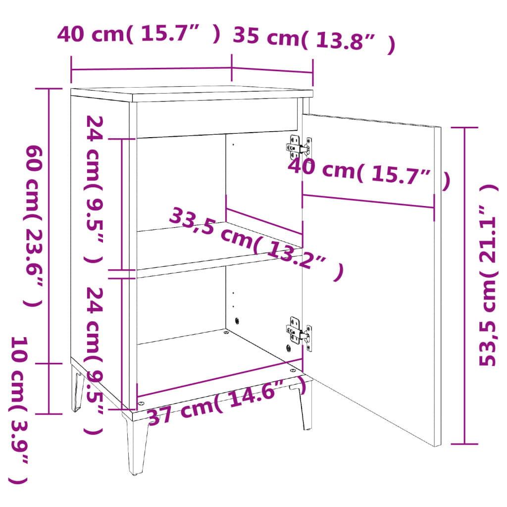 vidaXL Yöpöydät 2 kpl ruskea tammi 40x35x70 cm tekninen puu