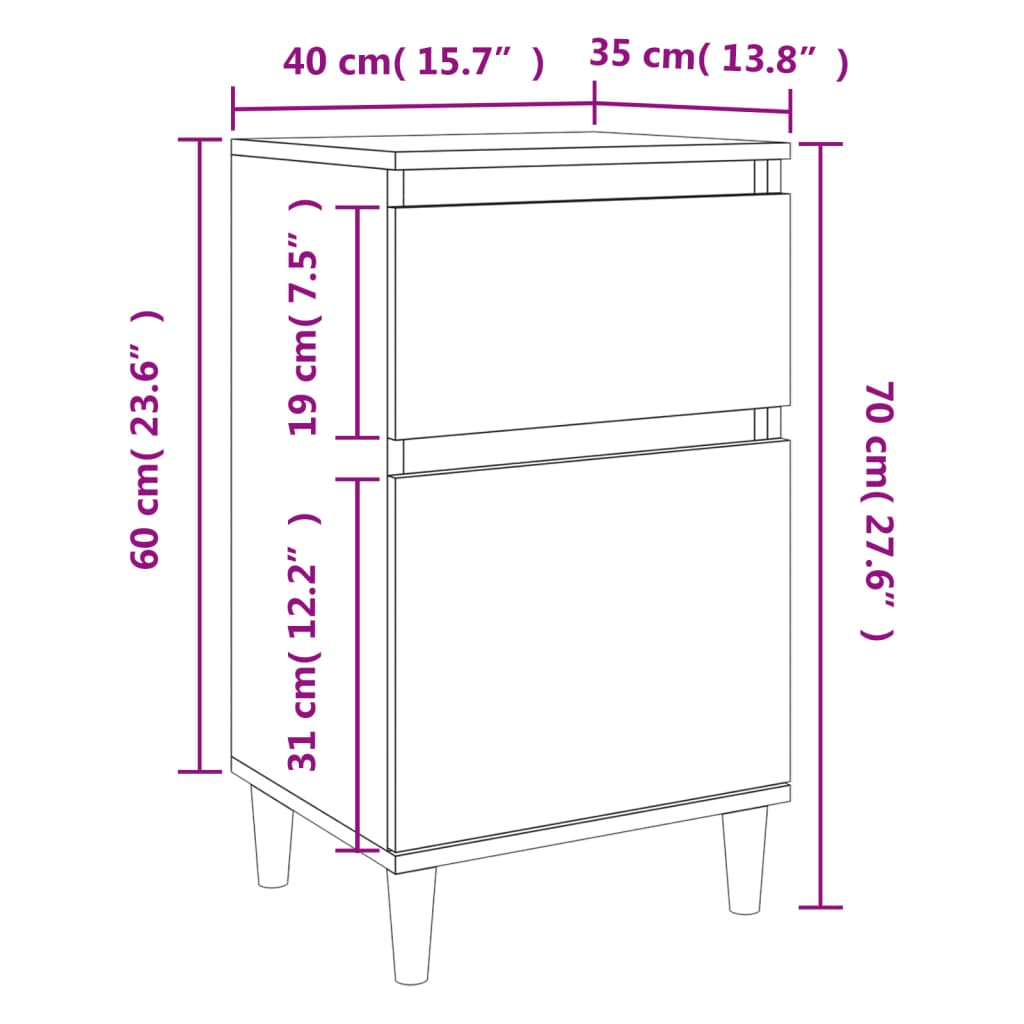 vidaXL Yöpöydät 2 kpl ruskea tammi 40x35x70