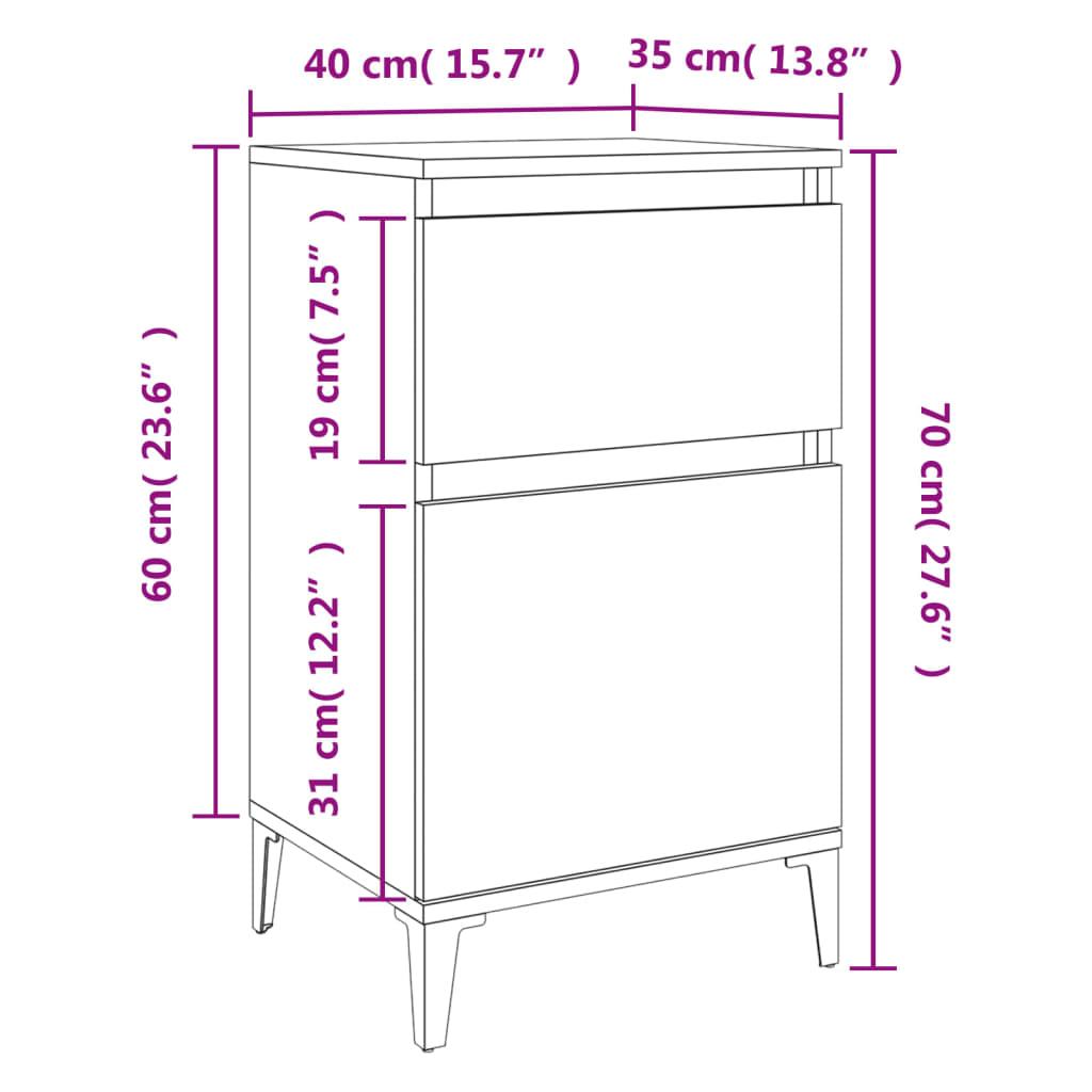 vidaXL Yöpöydät 2 kpl ruskea tammi 40x35x70