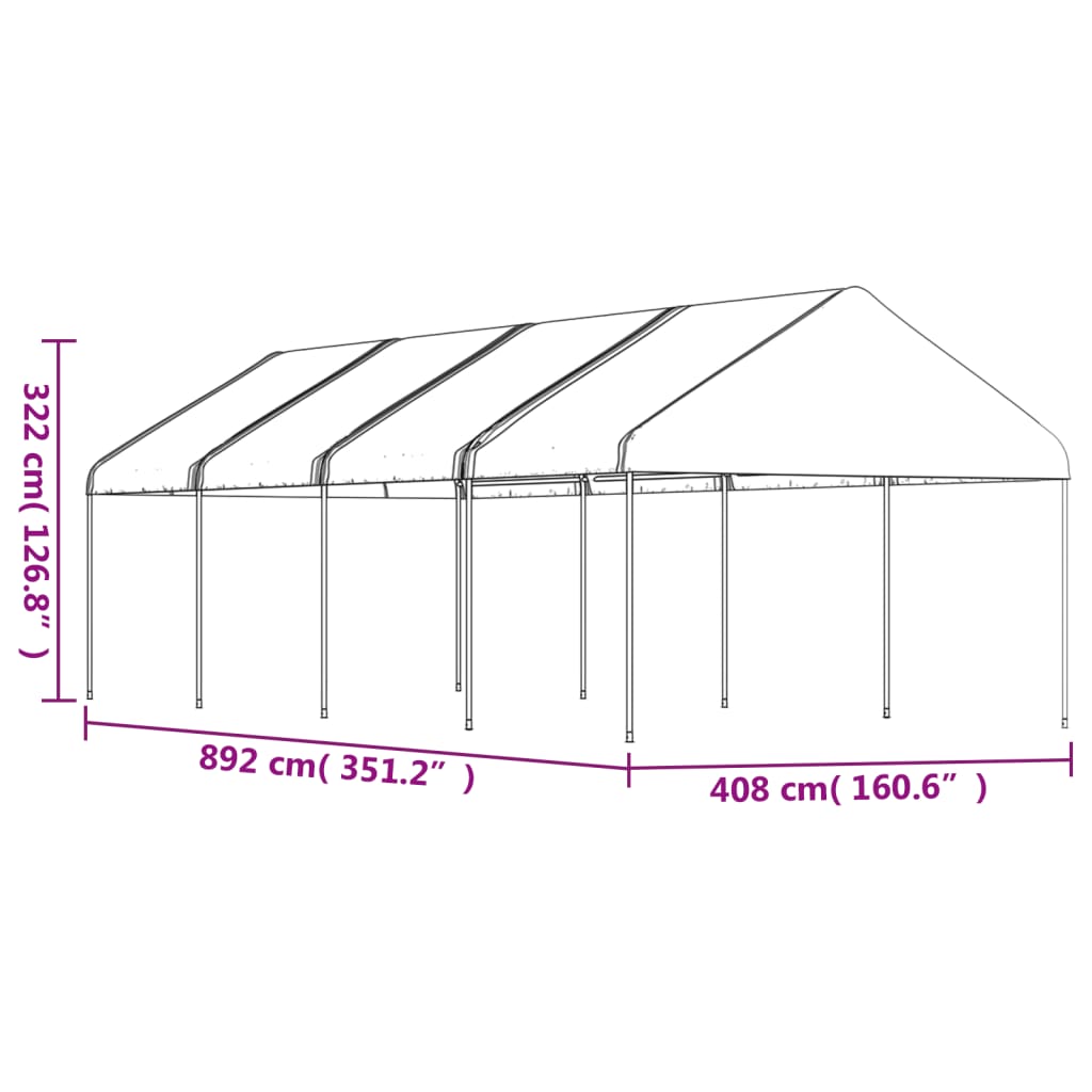 vidaXL Huvimaja katolla valkoinen 8,92x4,08x3,22 m polyeteeni