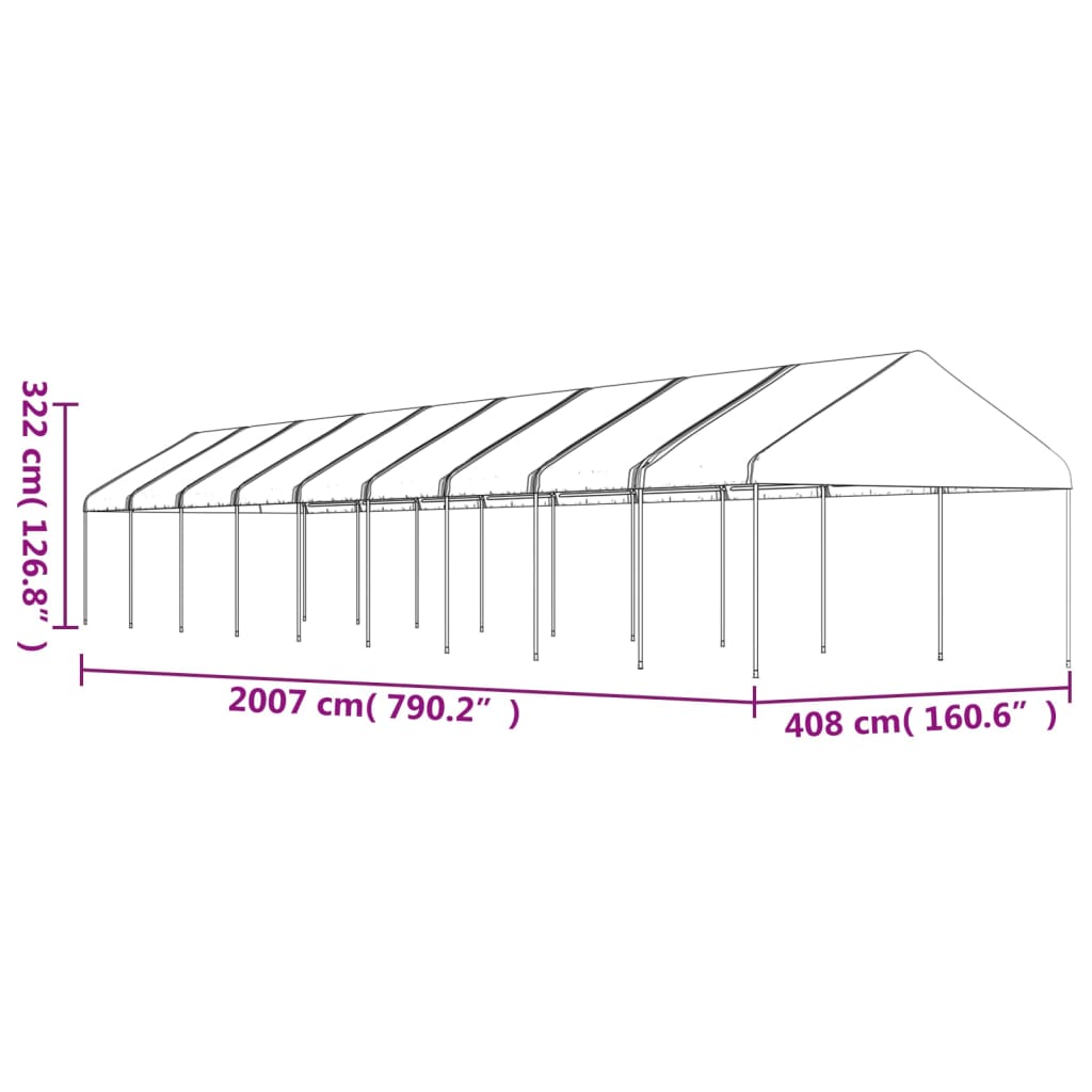 vidaXL Huvimaja katolla valkoinen 20,07x4,08x3,22 m polyeteeni