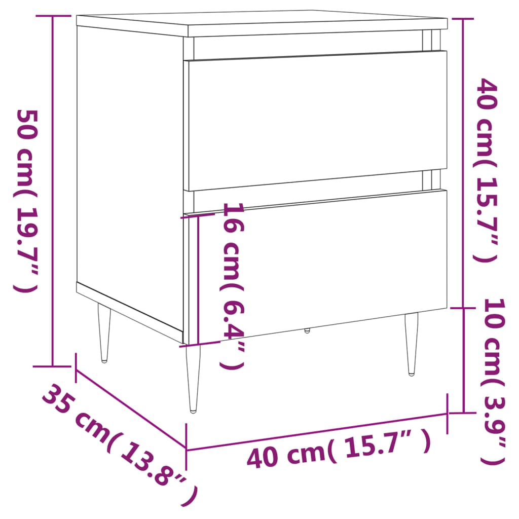 vidaXL Yöpöydät 2 kpl musta 40x35x50 cm tekninen puu