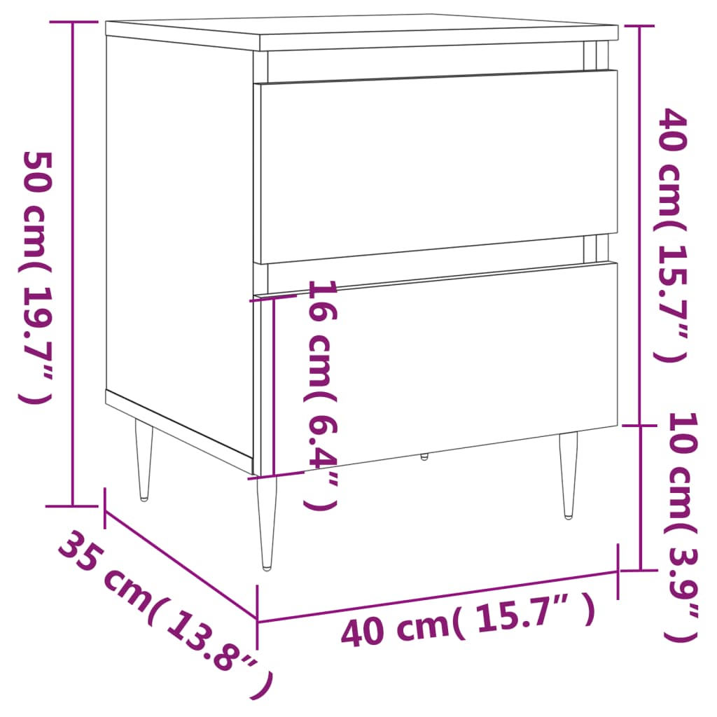 vidaXL Yöpöydät 2 kpl ruskea tammi 40x35x50 cm tekninen puu