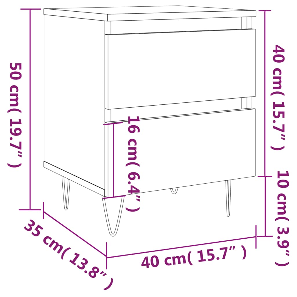 vidaXL Yöpöydät 2 kpl savutammi 40x35x50 cm tekninen puu