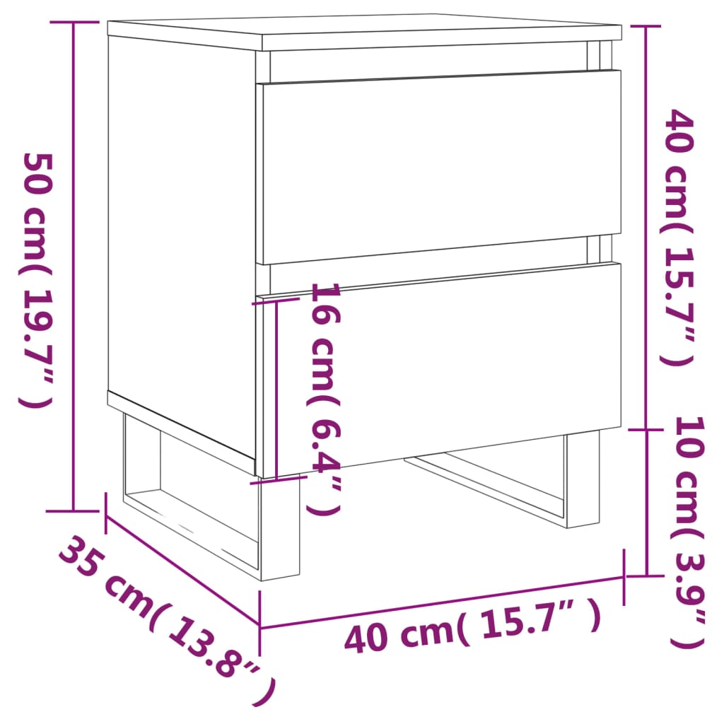 vidaXL Yöpöydät 2 kpl savutammi 40x35x50 cm tekninen puu