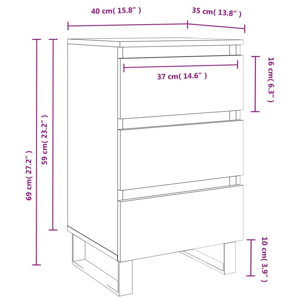 vidaXL Yöpöydät 2 kpl savutammi 40x35x69 cm tekninen puu