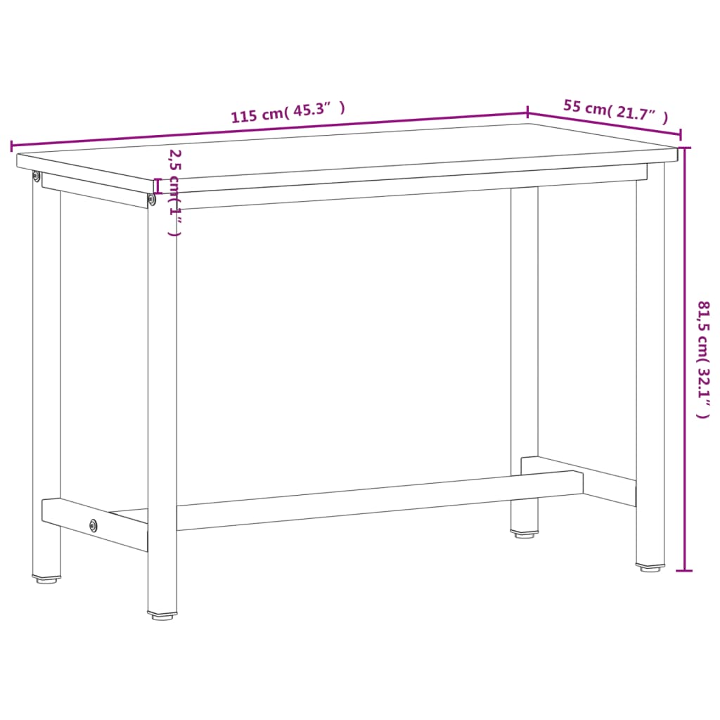 vidaXL Työpöytä työtaso 115x55x81,5 cm täysi pyökki metalli