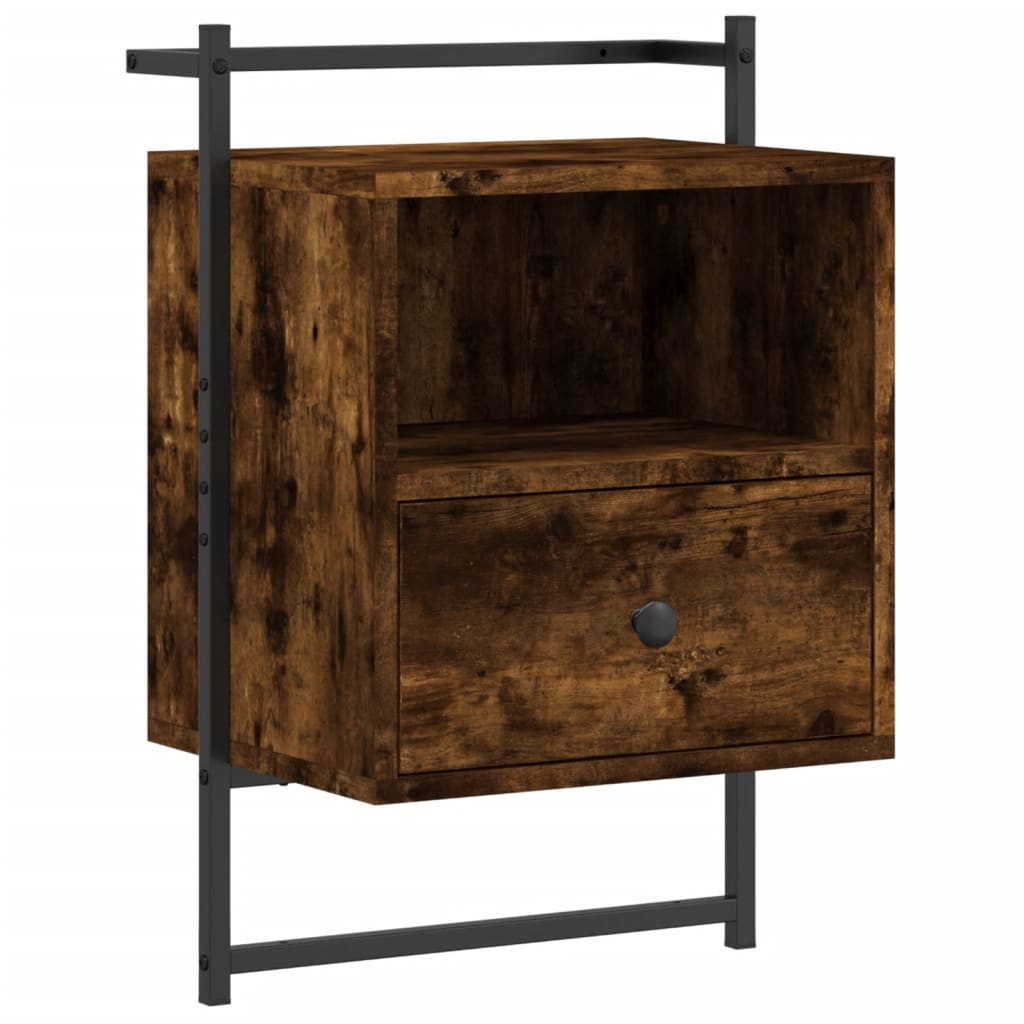 vidaXL Yöpöydät seinälle 2 kpl savutammi 40x30x61 cm tekninen puu