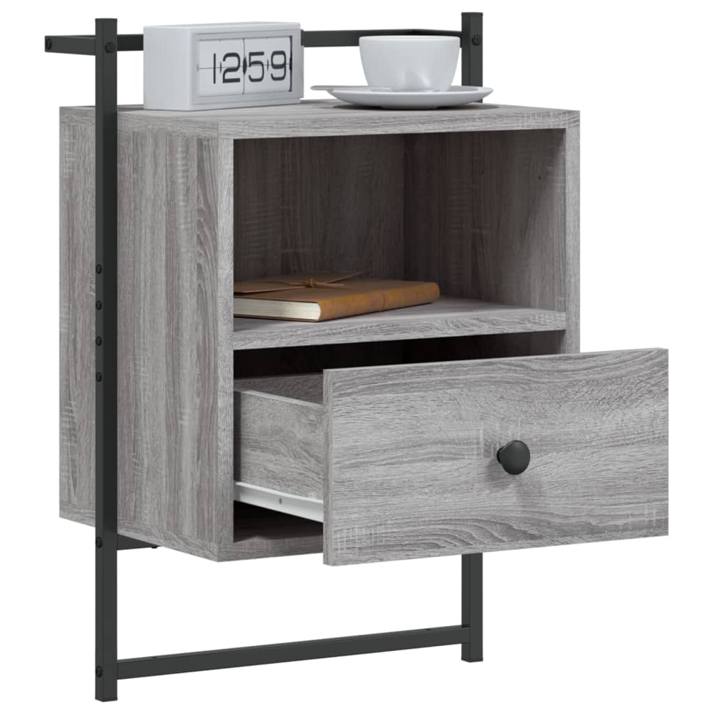 vidaXL Yöpöydät seinälle 2 kpl harmaa Sonoma 40x30x61 cm tekninen puu
