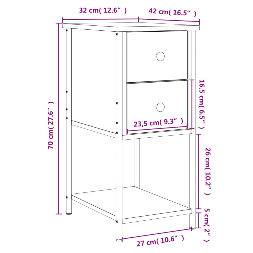 vidaXL Yöpöytä musta 32x42x70 cm tekninen puu