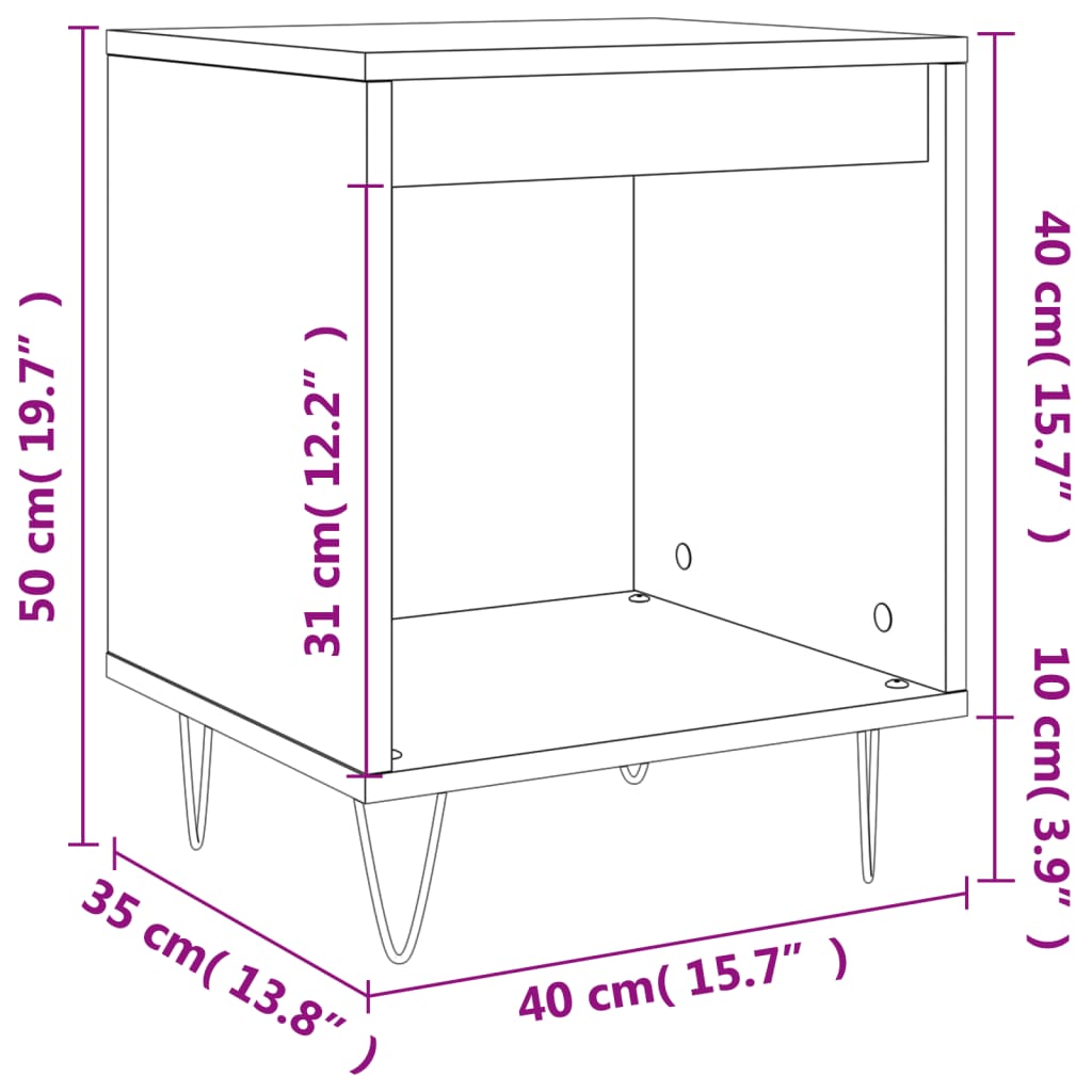 vidaXL Yöpöydät 2 kpl musta 40x35x50 cm tekninen puu