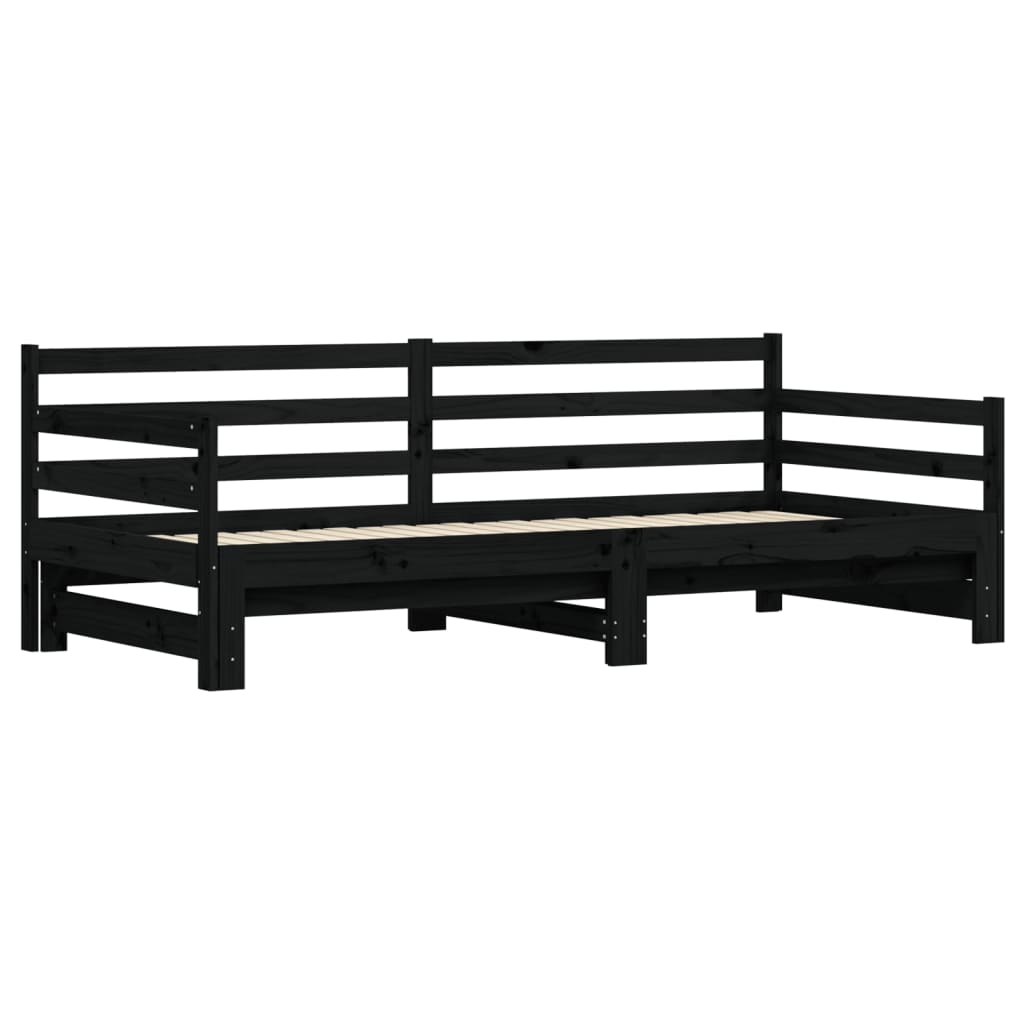 vidaXL Vuodesohva rullilla musta 80x200 cm täysi mänty