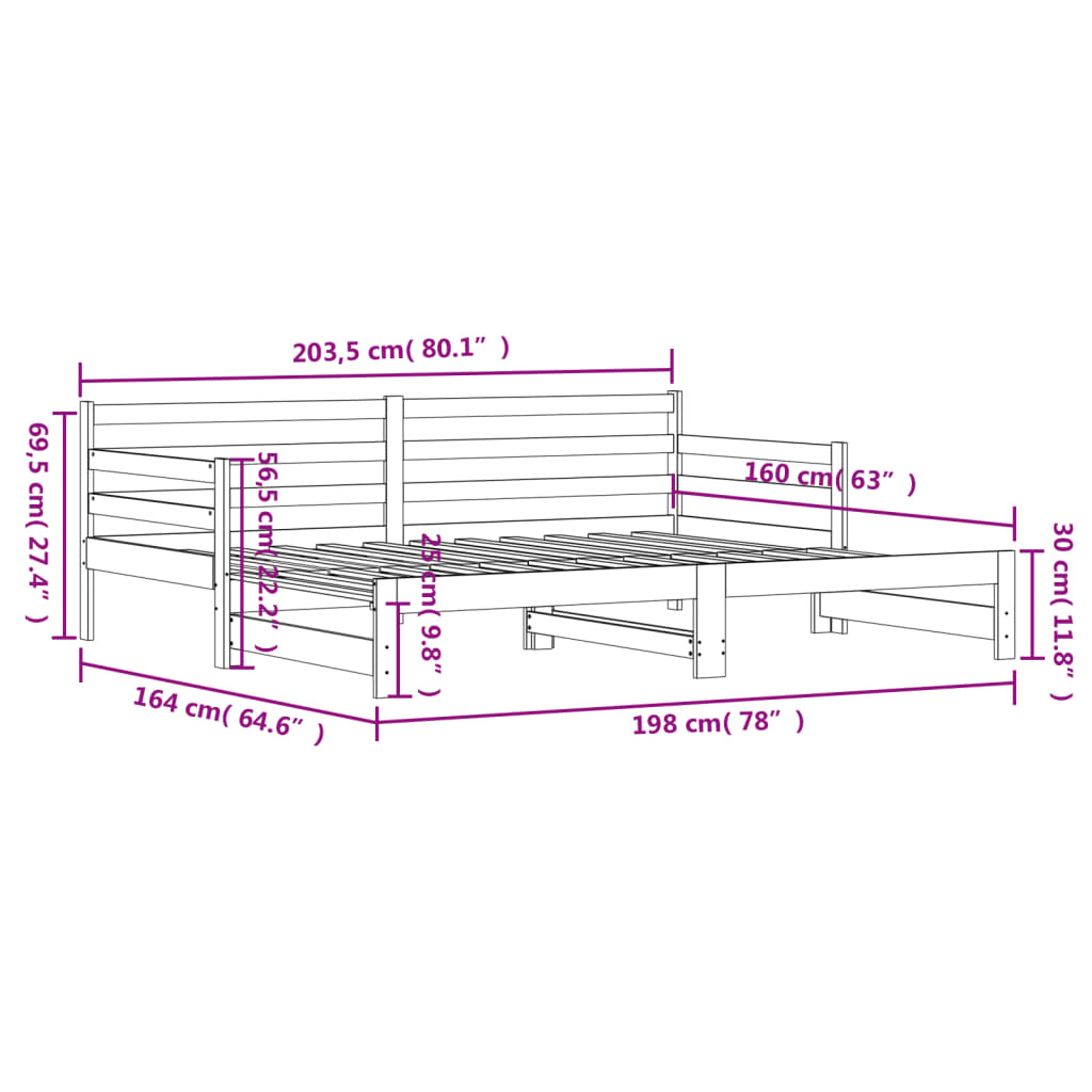 vidaXL Vuodesohva rullilla musta 80x200 cm täysi mänty