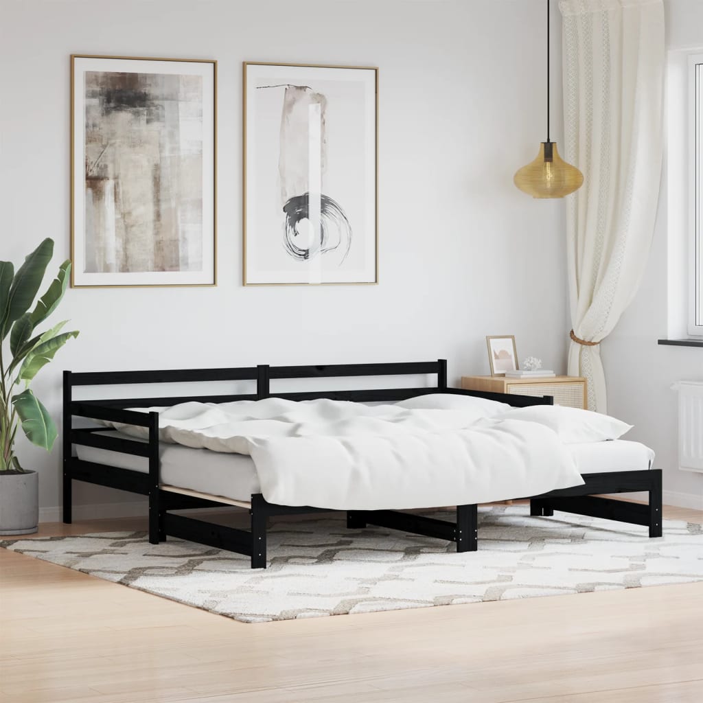 vidaXL Vuodesohva rullilla musta 80x200 cm täysi mänty