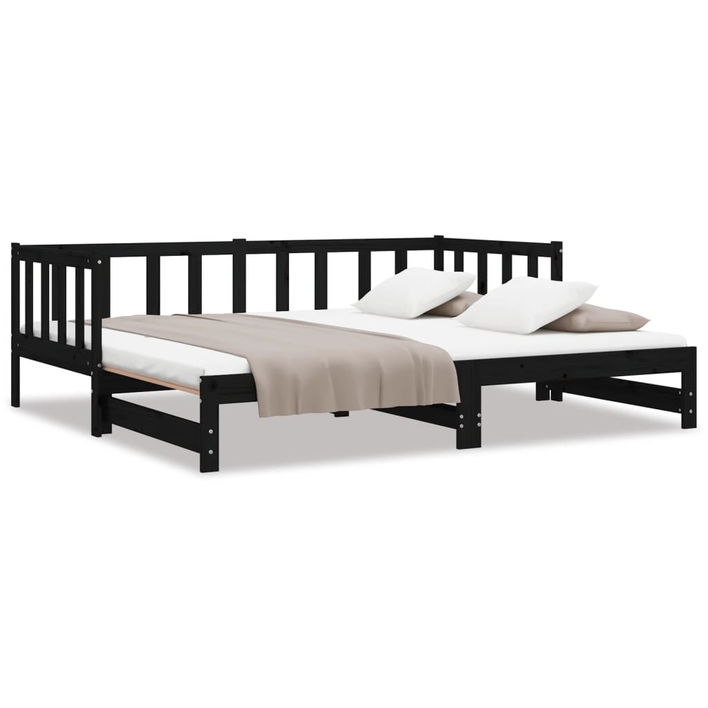 vidaXL Vuodesohva rullilla musta 90x200 cm täysi mänty