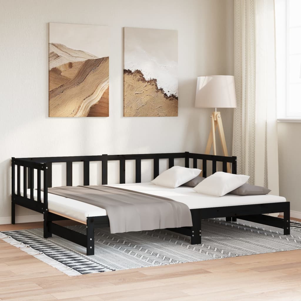 vidaXL Vuodesohva rullilla musta 90x200 cm täysi mänty