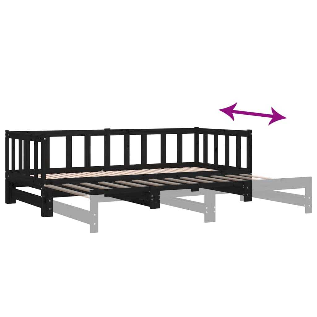 vidaXL Vuodesohva rullilla musta 90x200 cm täysi mänty