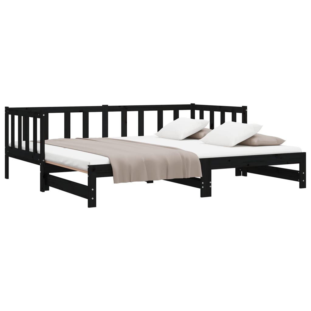 vidaXL Vuodesohva rullilla musta 90x200 cm täysi mänty