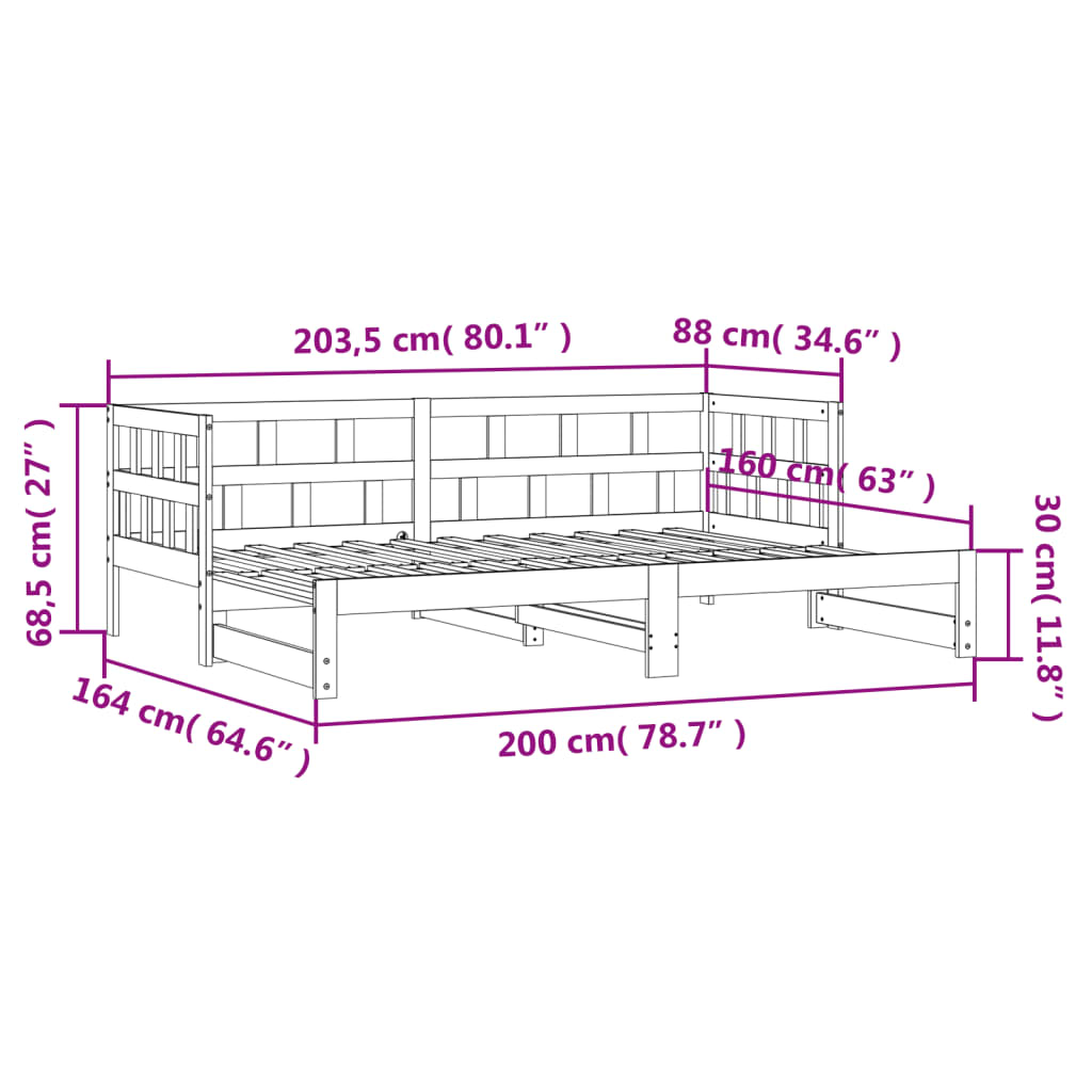 vidaXL Vuodesohva rullilla valkoinen 80x200 cm täysi mänty