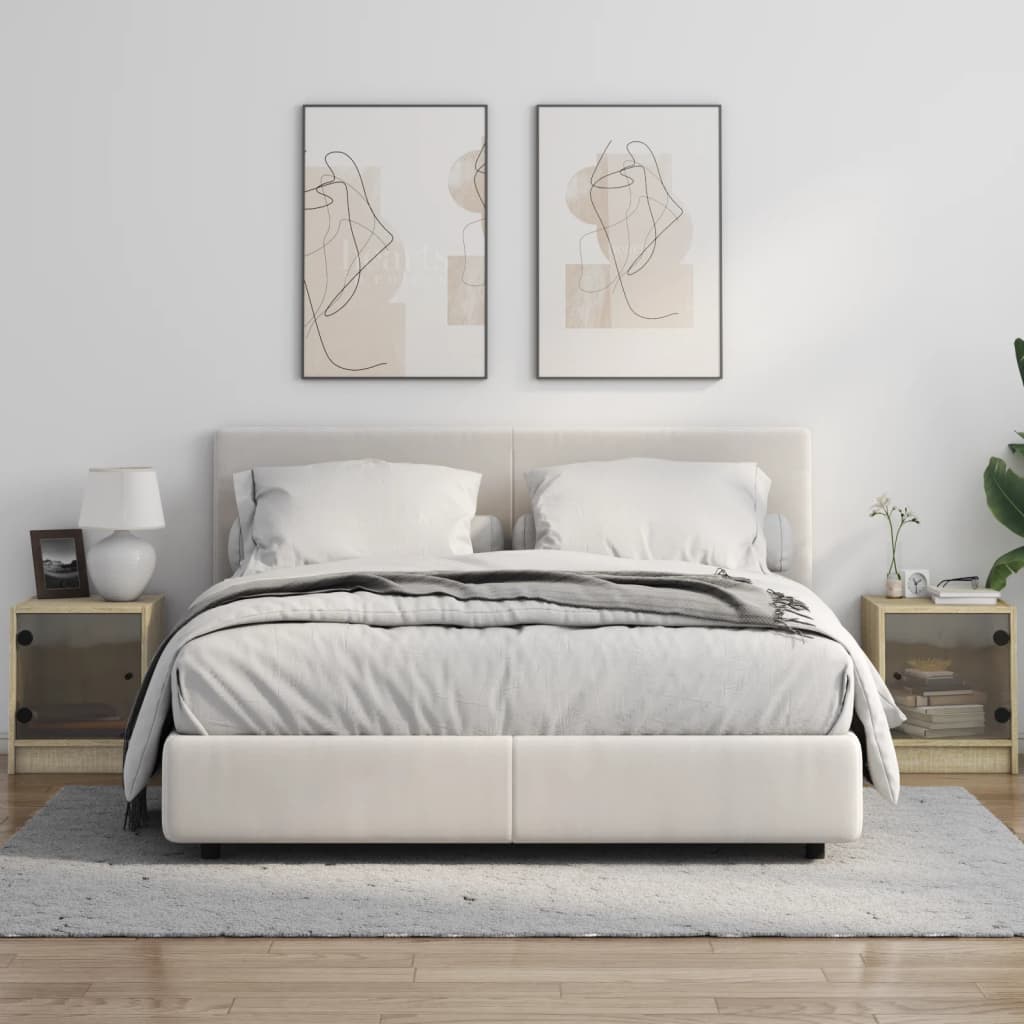 vidaXL Yöpöydät lasiovilla 2 kpl Sonoma-tammi 35x37x42 cm