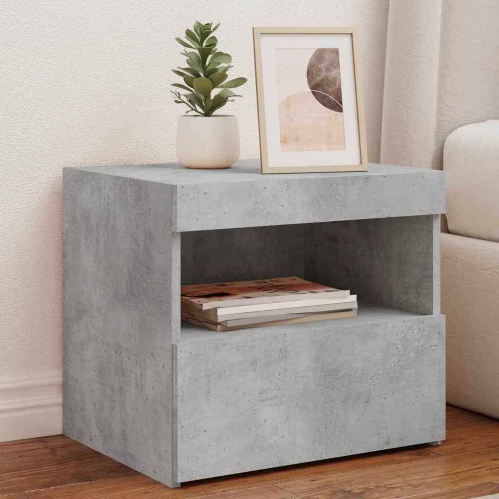 vidaXL Yöpöytä LED-valoilla betoninharmaa 50x40x45 cm