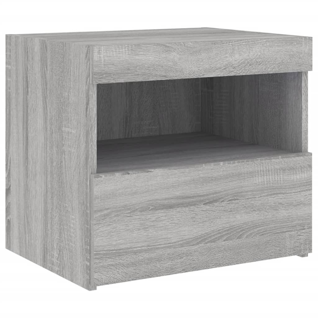 vidaXL Yöpöytä LED-valoilla harmaa Sonoma 50x40x45 cm