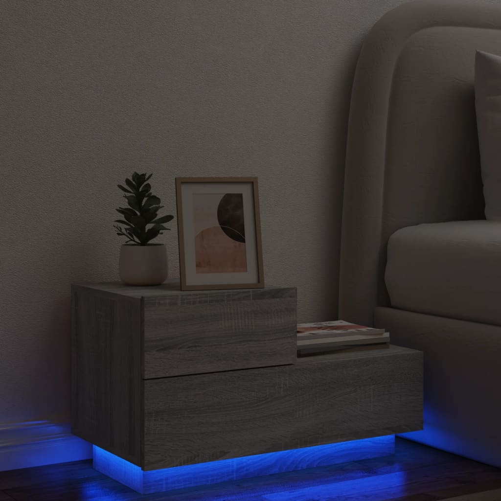vidaXL Yöpöytä LED-valoilla harmaa Sonoma 70x36x40,5 cm