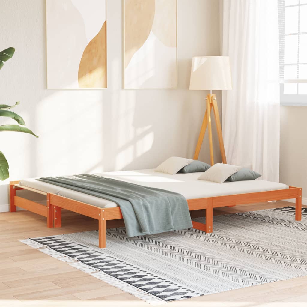 vidaXL Vuodesohva rullilla vahanruskea 90x190 cm täysi mänty