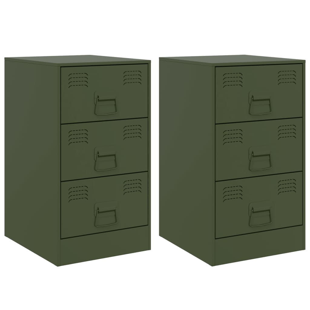 vidaXL Yöpöydät 2 kpl oliivinvihreä 34,5x39x62 cm teräs
