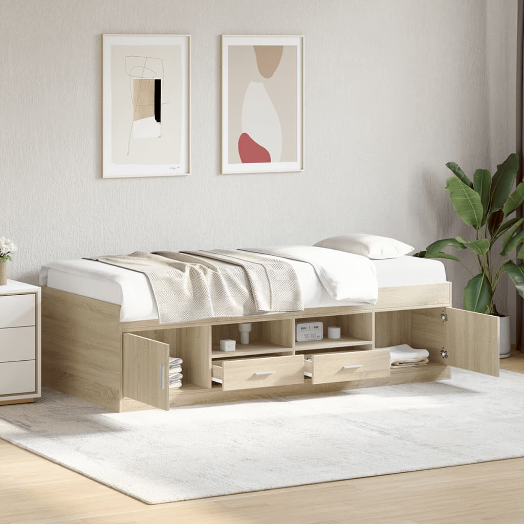 vidaXL Vuodesohva laatikoilla ei patjaa Sonoma-tammi 100x200 cm