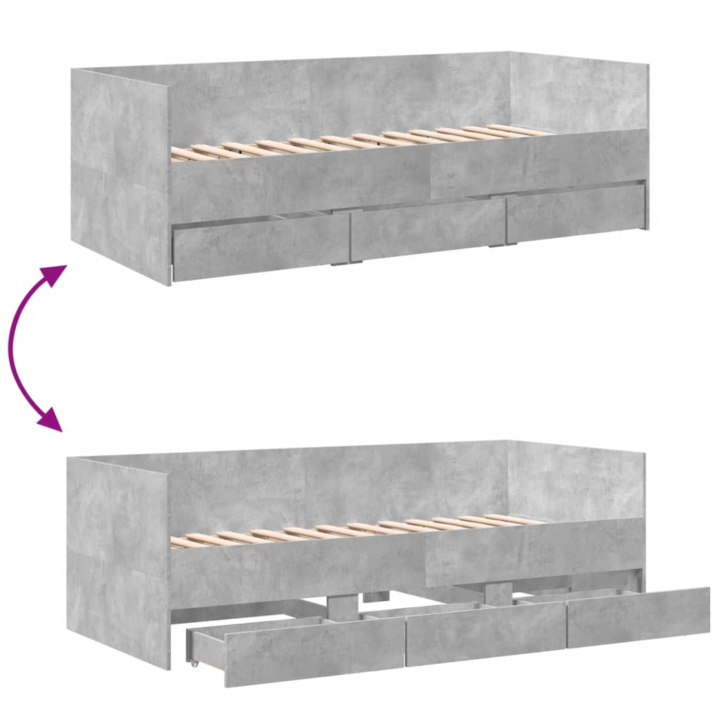 vidaXL Vuodesohva laatikoilla ei patjaa betoninharmaa 100x200 cm
