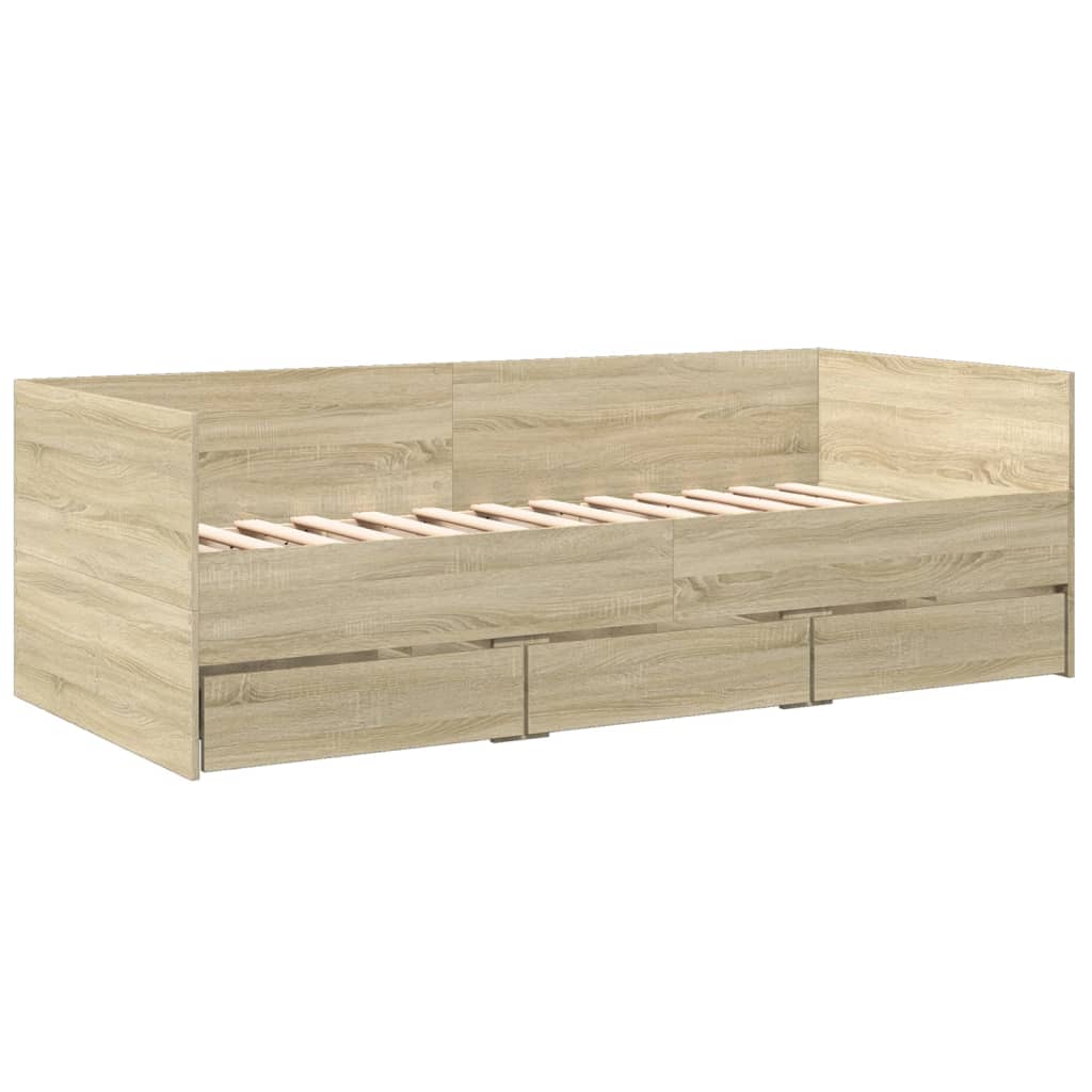 vidaXL Vuodesohva laatikoilla ei patjaa Sonoma-tammi 90x200 cm
