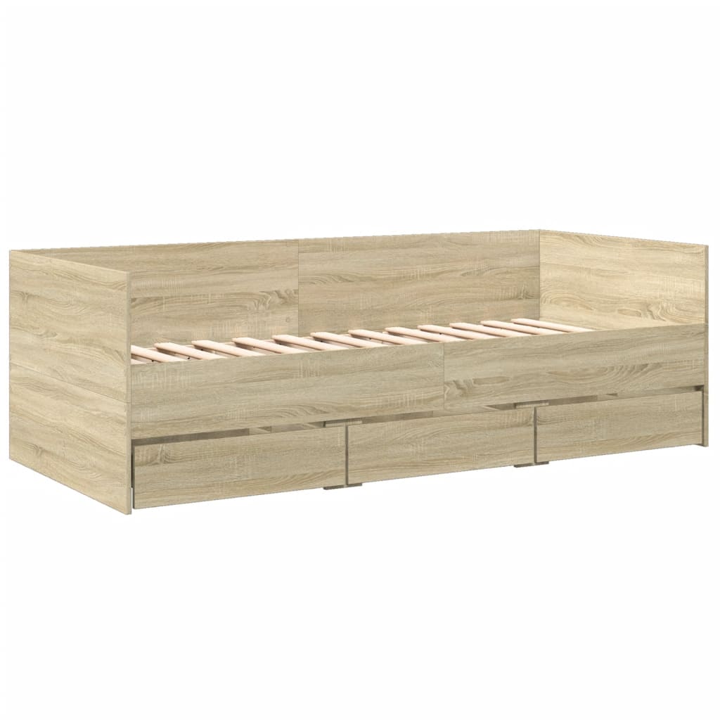 vidaXL Vuodesohva laatikoilla ei patjaa Sonoma-tammi 75x190 cm
