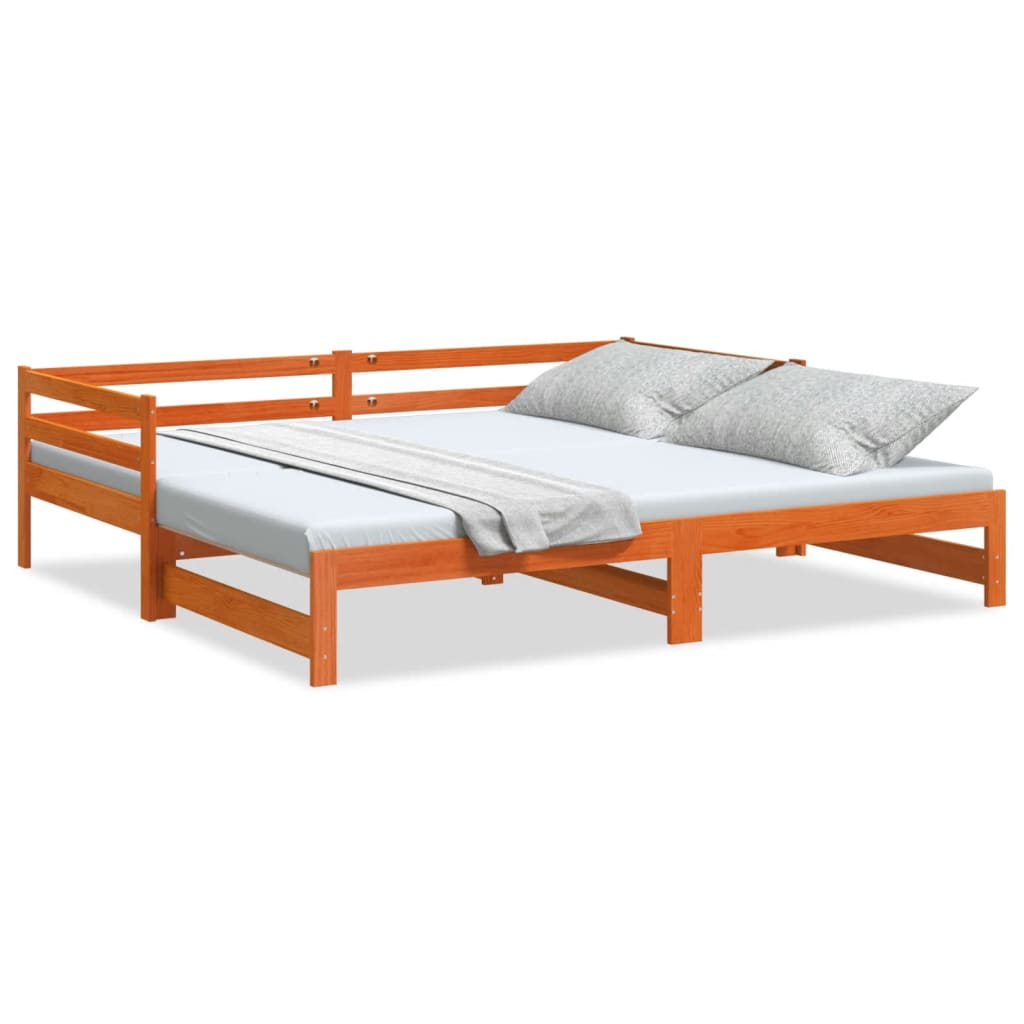 vidaXL Vuodesohva rullilla vahanruskea 90x200 cm täysi mänty