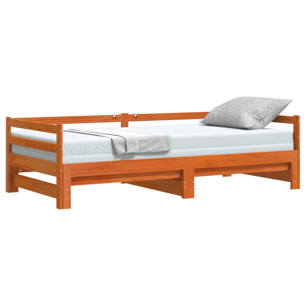 vidaXL Vuodesohva rullilla vahanruskea 90x200 cm täysi mänty
