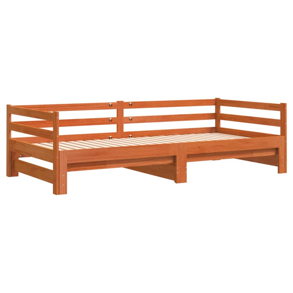 vidaXL Vuodesohva rullilla vahanruskea 90x200 cm täysi mänty