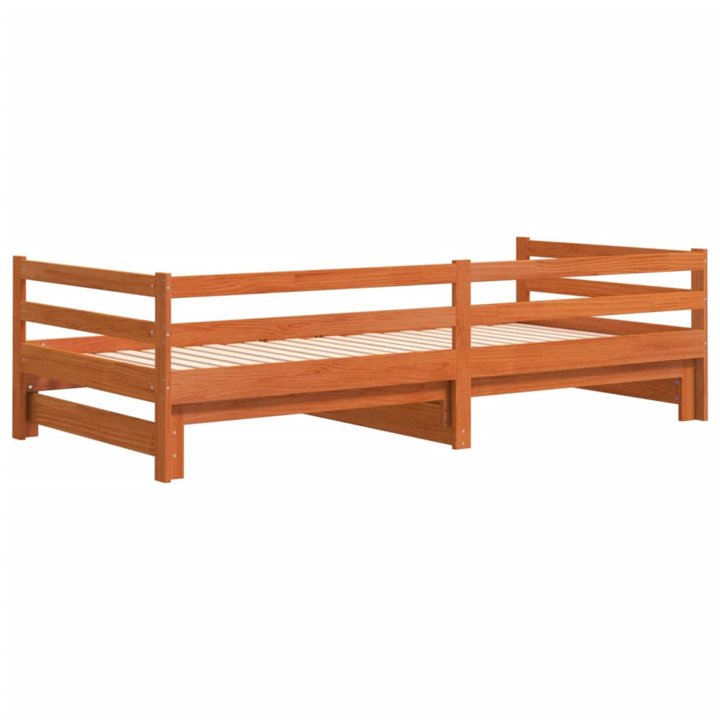 vidaXL Vuodesohva rullilla vahanruskea 90x200 cm täysi mänty