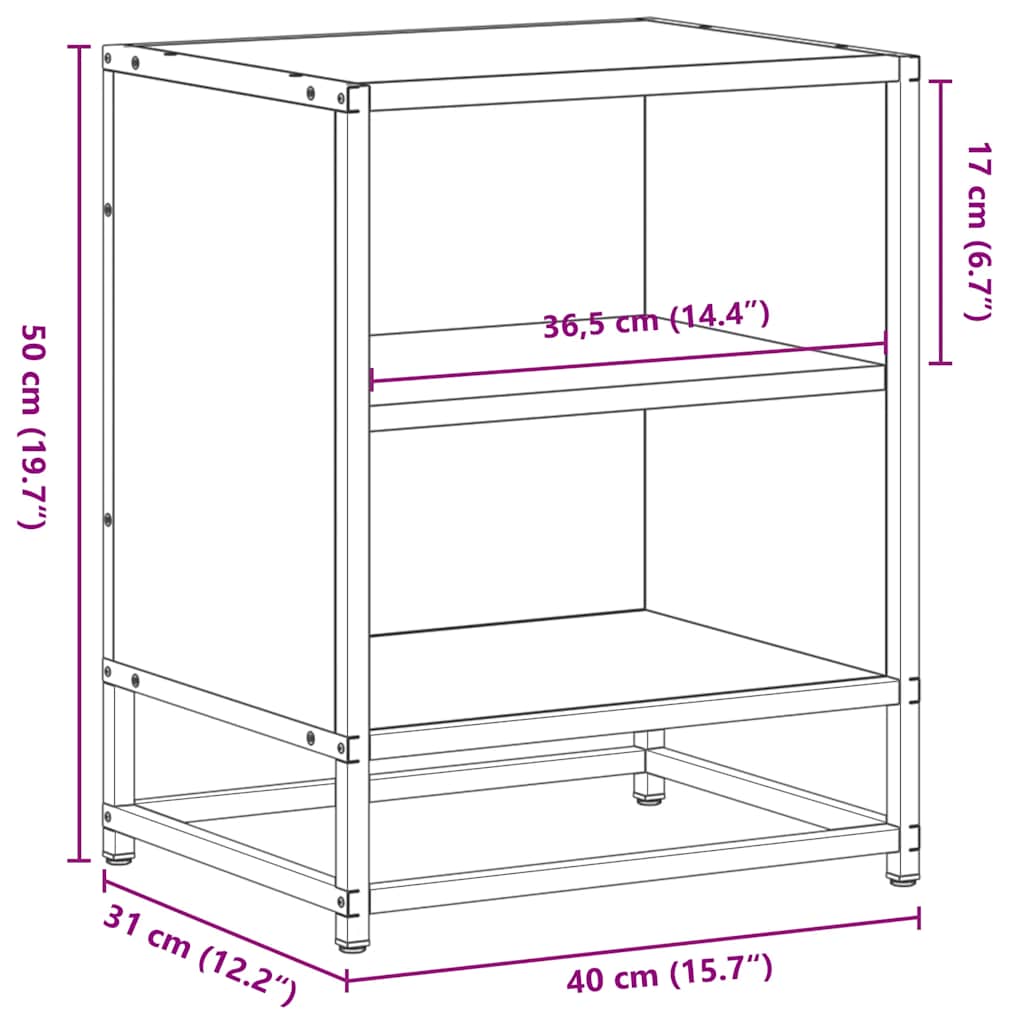 vidaXL Yöpöydät 2 kpl musta 40x31x50 cm tekninen puu ja metalli