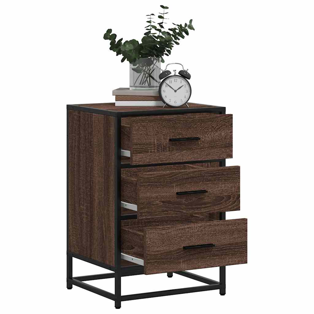 vidaXL yöpöytäkaappi ruskea tammi 40x34,5x60cm tekninen puu ja metalli