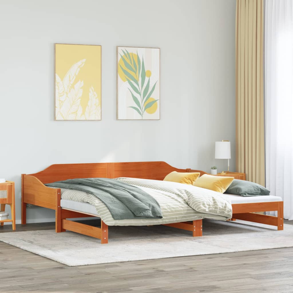 vidaXL Vuodesohva rullilla vahanruskea 80x200 cm täysi mänty