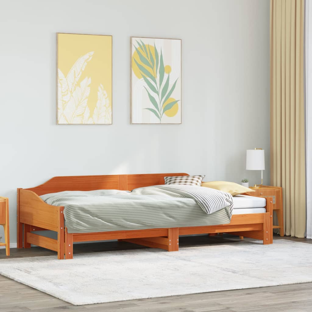 vidaXL Vuodesohva rullilla vahanruskea 80x200 cm täysi mänty