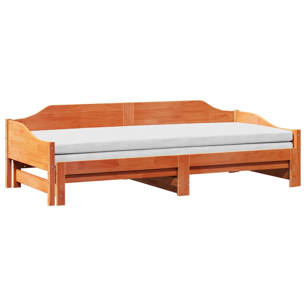 vidaXL Vuodesohva rullilla vahanruskea 90x200 cm täysi mänty