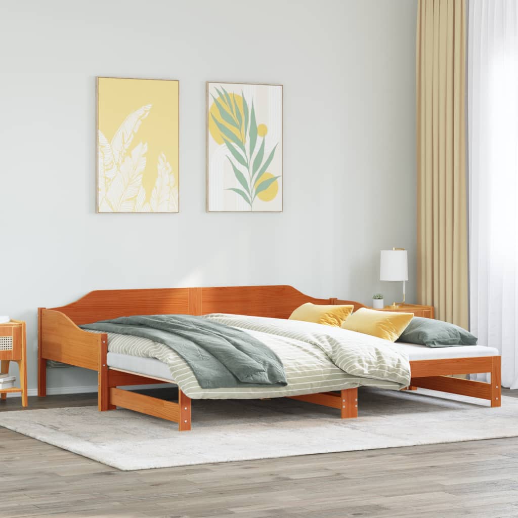 vidaXL Vuodesohva rullilla vahanruskea 90x200 cm täysi mänty