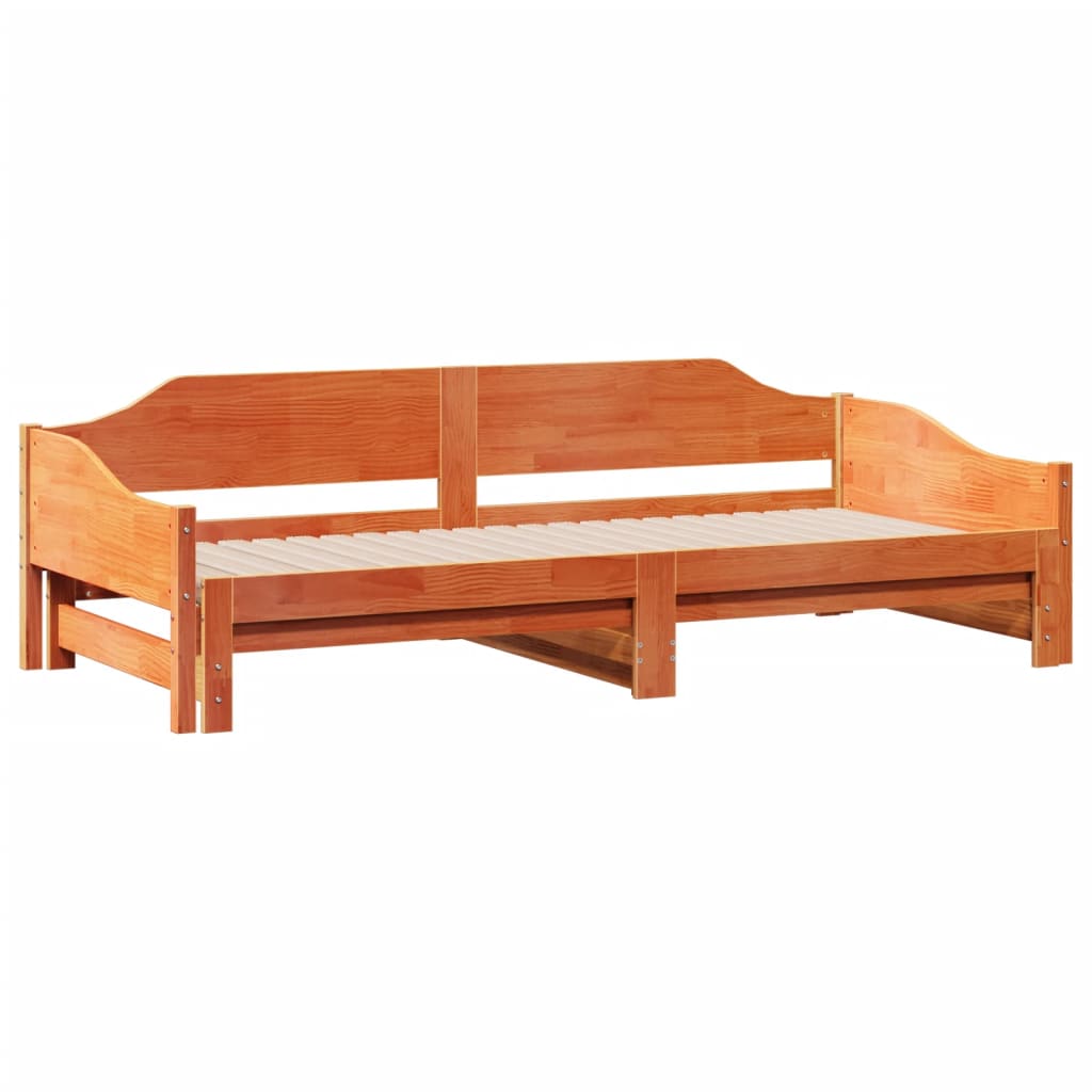 vidaXL Vuodesohva rullilla vahanruskea 90x200 cm täysi mänty