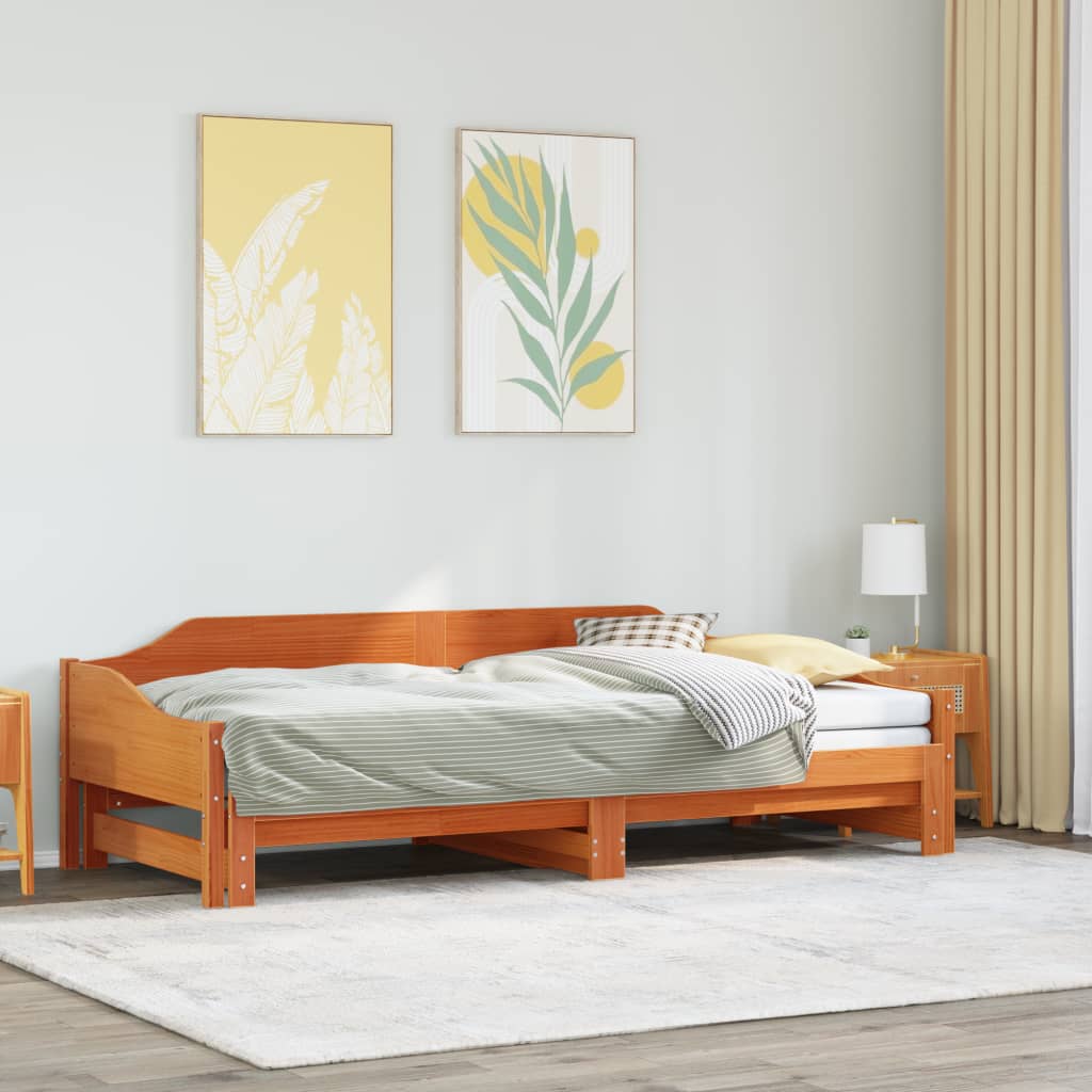 vidaXL Vuodesohva rullilla vahanruskea 90x200 cm täysi mänty