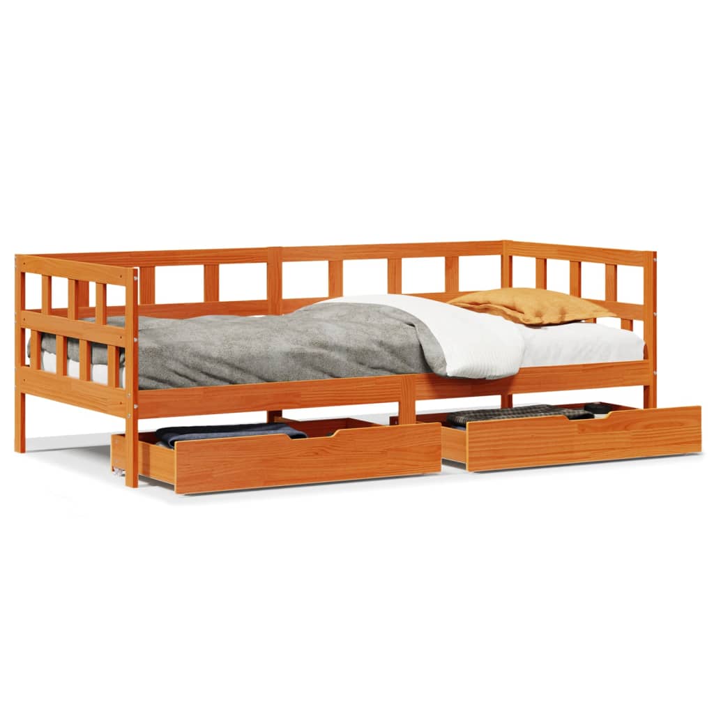 vidaXL Vuodesohva laatikoilla ei patjaa vahanruskea 90x190 cm täysi
